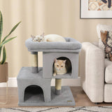 Árbol rascador moderno para gatos con rascador de ahorro de espacio con percha tapizada y 2 condominios para gatos