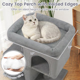 Árbol rascador moderno para gatos con rascador de ahorro de espacio con percha tapizada y 2 condominios para gatos