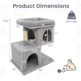 Árbol rascador moderno para gatos con rascador de ahorro de espacio con percha tapizada y 2 condominios para gatos