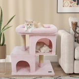Árbol rascador moderno para gatos con rascador de ahorro de espacio con percha tapizada y 2 condominios para gatos