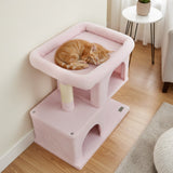 Árbol rascador moderno para gatos con rascador de ahorro de espacio con percha tapizada y 2 condominios para gatos
