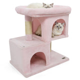 Árbol rascador moderno para gatos con rascador de ahorro de espacio con percha tapizada y 2 condominios para gatos