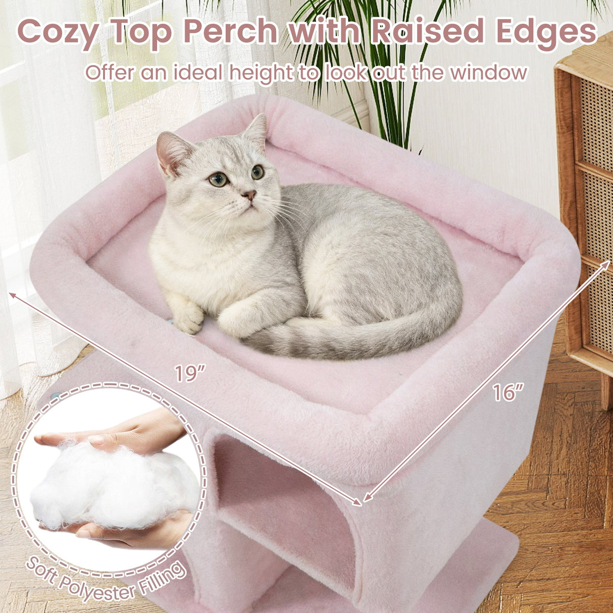 Árbol rascador moderno para gatos con rascador de ahorro de espacio con percha tapizada y 2 condominios para gatos
