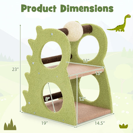 Árbol rascador moderno de 2 niveles para gatos de interior con bola rascadora de sisal giratoria - Verde