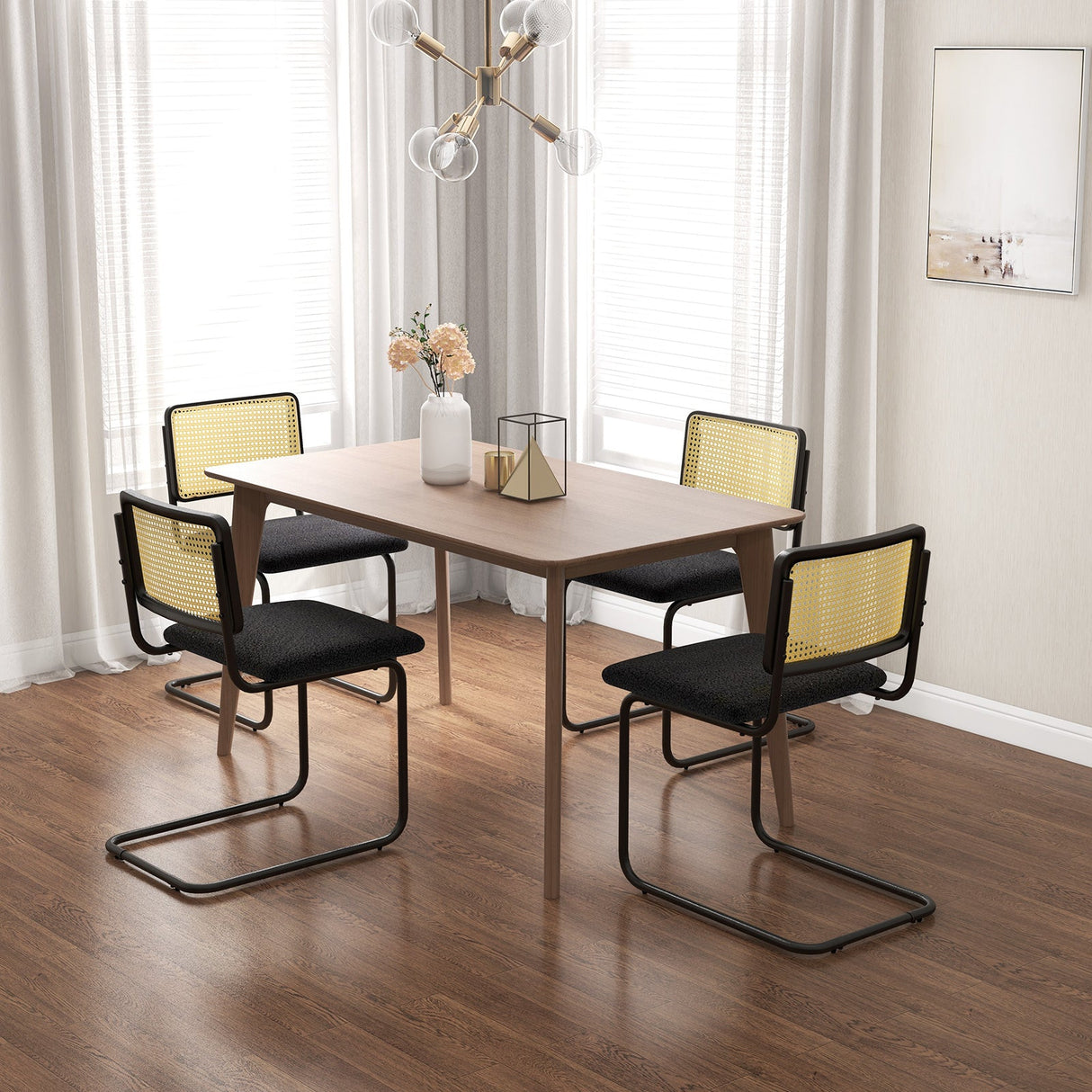 2 Sillas de Comedor Modernas de Mediados de Siglo con Diseño Cantilever-Negro
