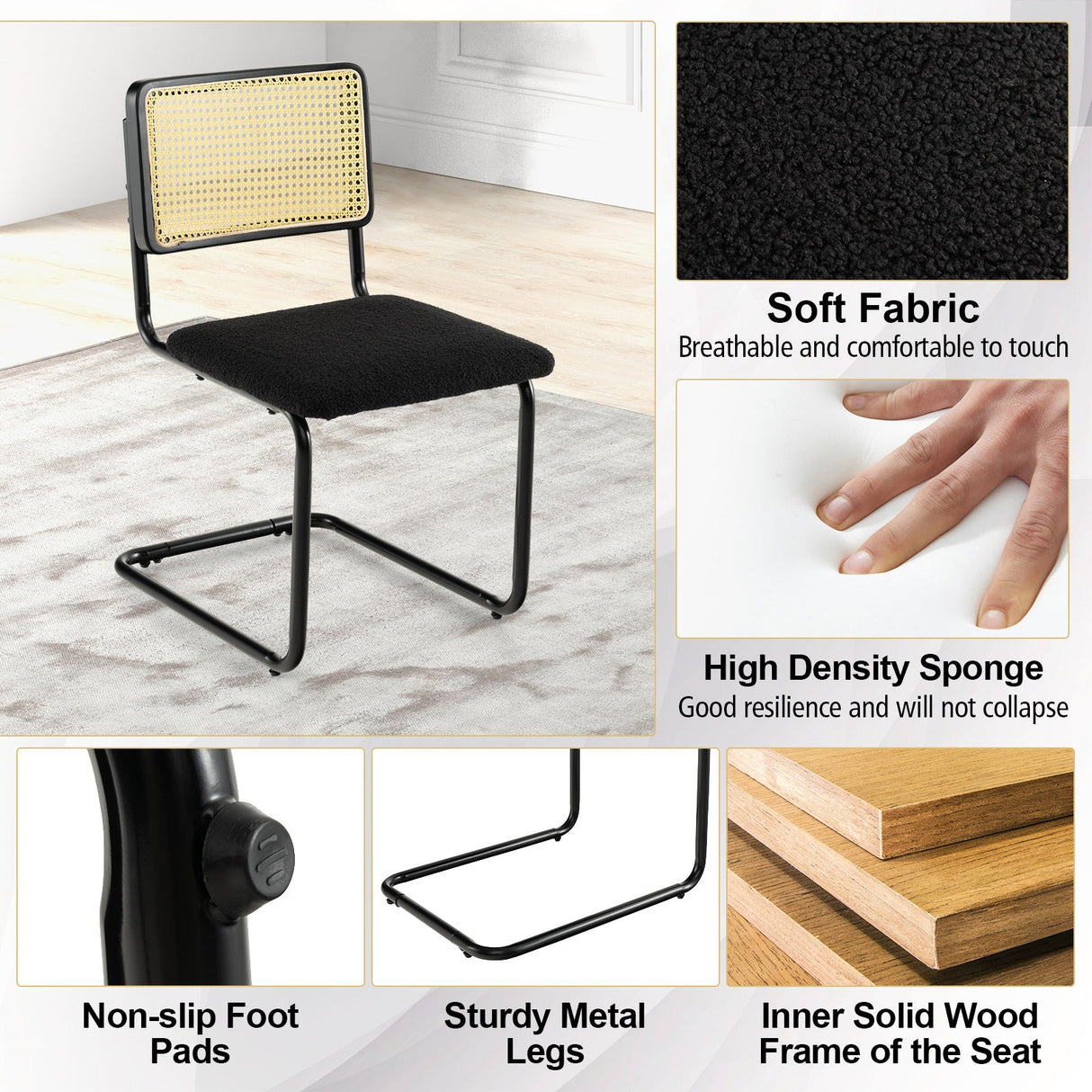 2 Sillas de Comedor Modernas de Mediados de Siglo con Diseño Cantilever-Negro