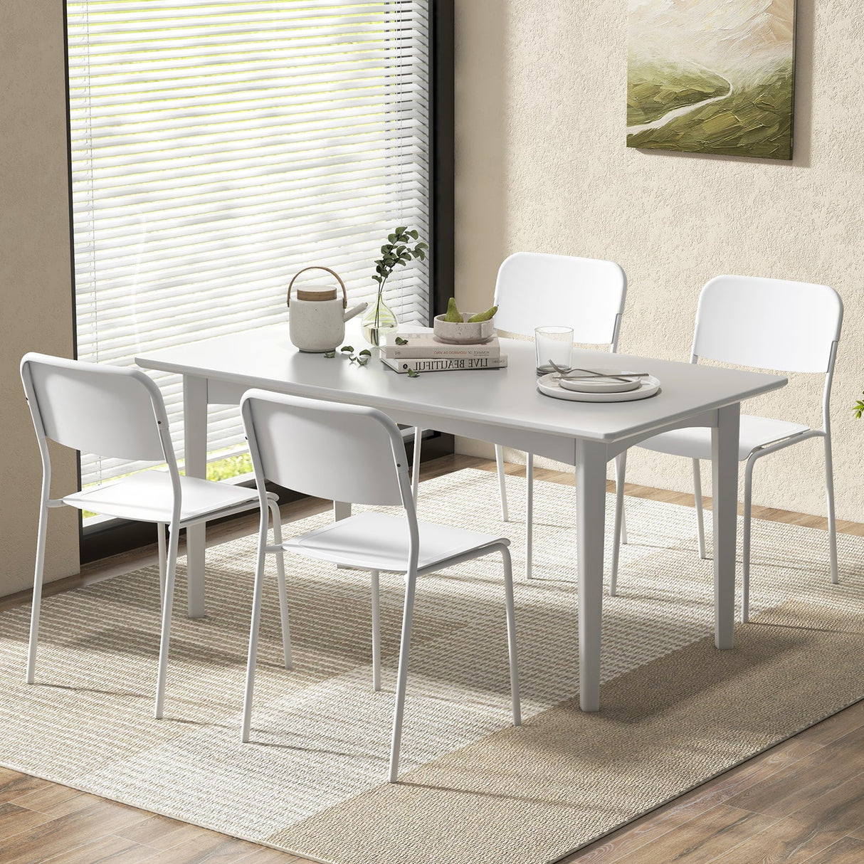Sillas de comedor modernas (juego de 4) con respaldo inclinado y patas de metal resistentes