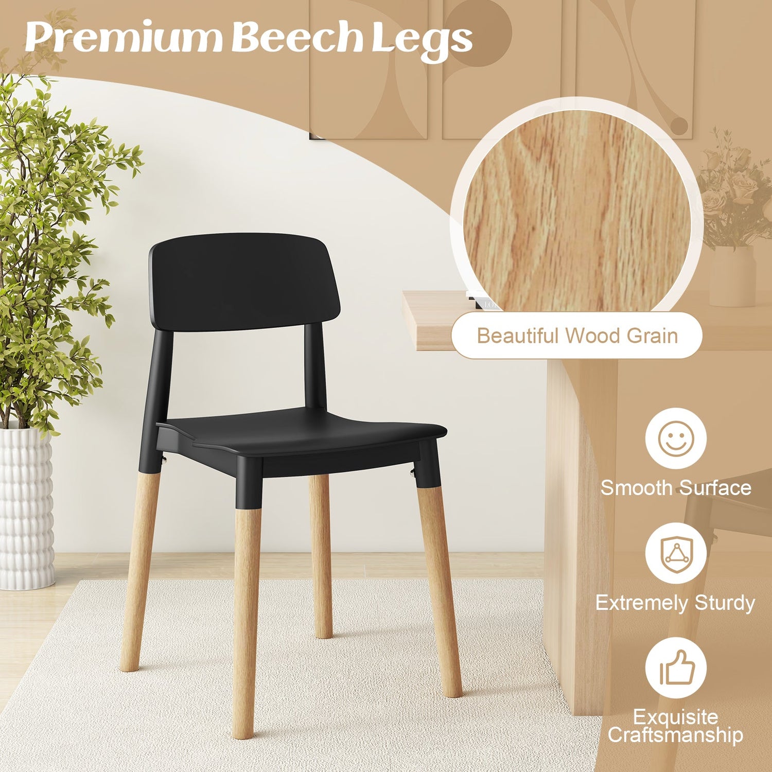 Juego de 4 sillas de comedor modernas con respaldo ergonómico para comedor