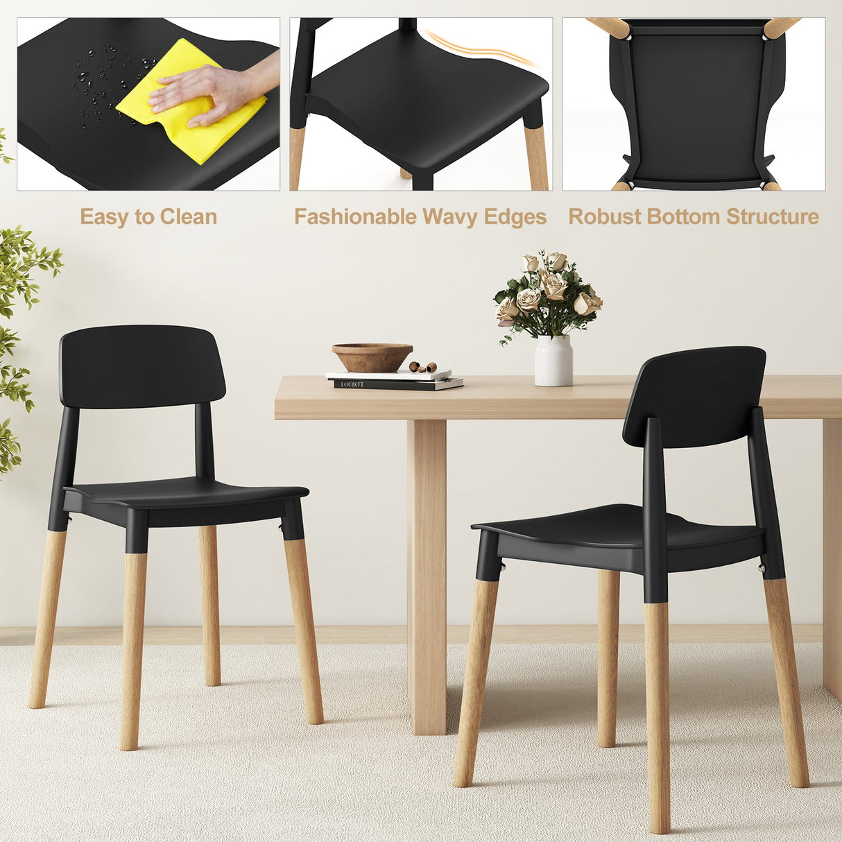 Juego de 4 sillas de comedor modernas con respaldo ergonómico para comedor