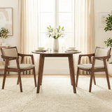 Modern Fabric Upholstered Rubber Wood Dining Chairs Set of 2 with Arms-Beige