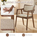 Modern Fabric Upholstered Rubber Wood Dining Chairs Set of 2 with Arms-Beige