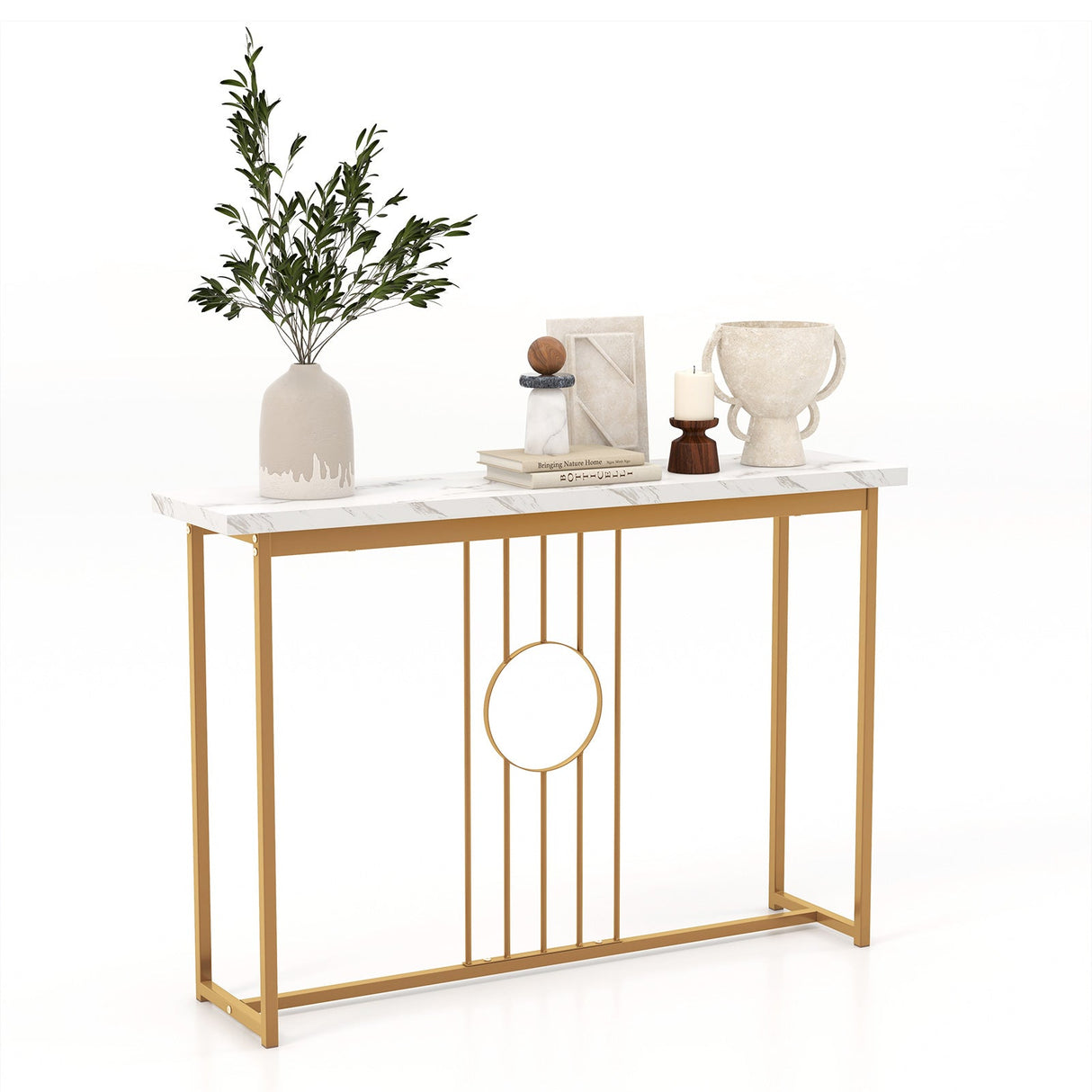 Mesa de entrada moderna con cubierta de imitación mármol-Blanco