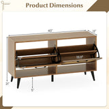 Modern Freestanding Shoe Cabinet with 2 Flip Drawers and Adjustable Shelves for Entryway-Natural