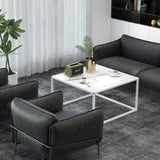 Mesa de centro cuadrada moderna de cristal con estructura de metal para sala de estar