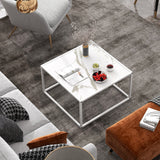 Mesa de centro cuadrada moderna de cristal con estructura de metal para sala de estar
