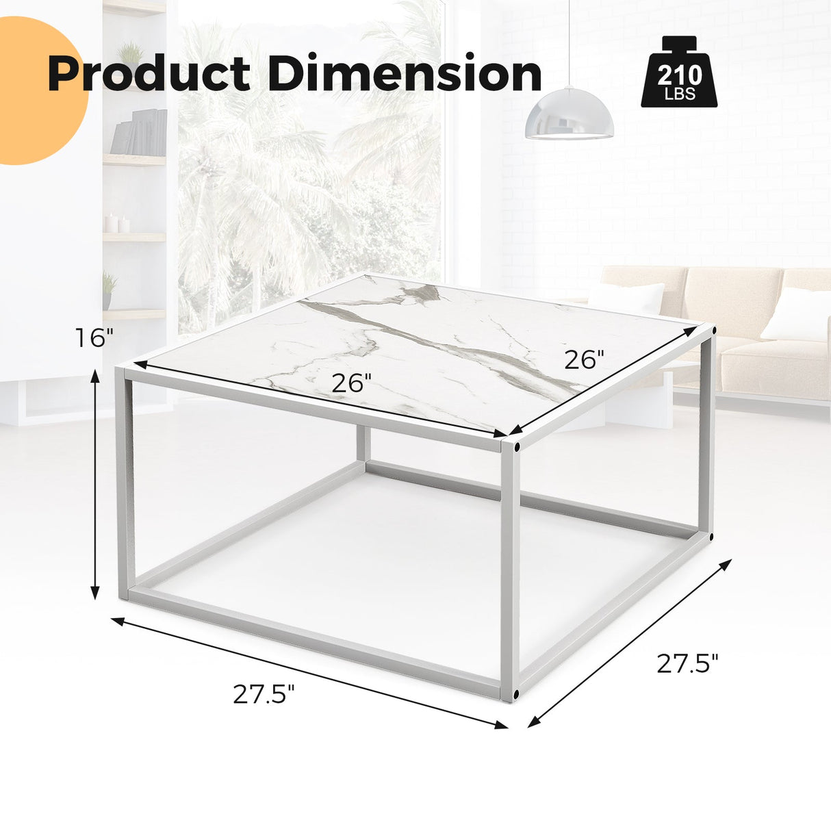 Mesa de centro cuadrada moderna de cristal con estructura de metal para sala de estar