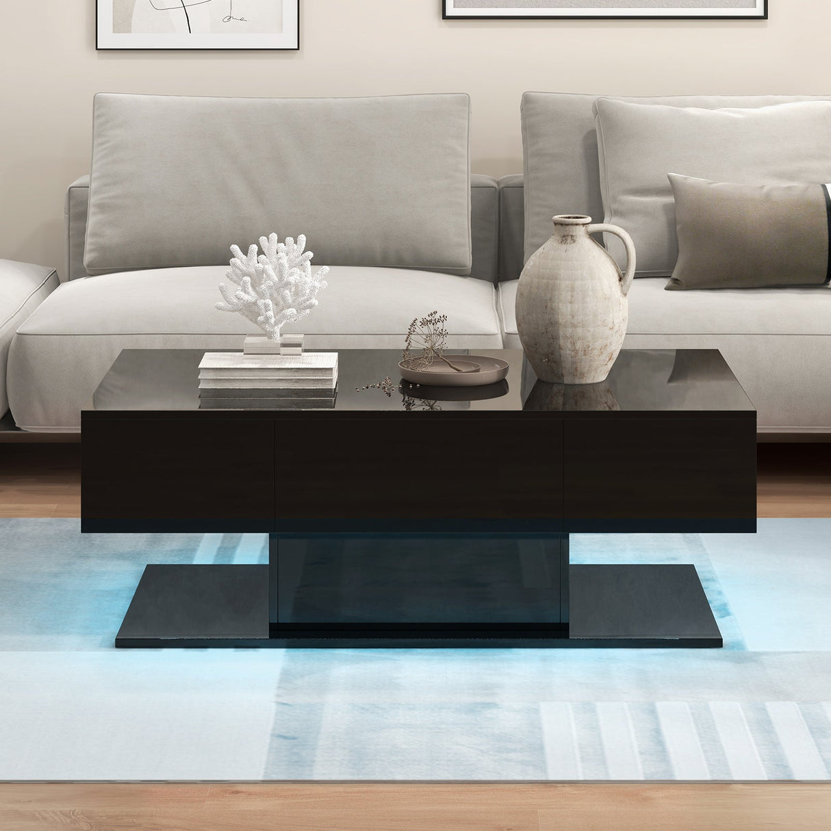 Mesa de centro LED moderna con luces LED de 20 colores y 2 cajones de almacenamiento