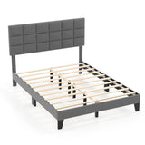 Queen Size Modern Linen Bed Frame with Adjustable Headboard-Gray