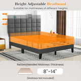 Queen Size Modern Linen Bed Frame with Adjustable Headboard-Gray