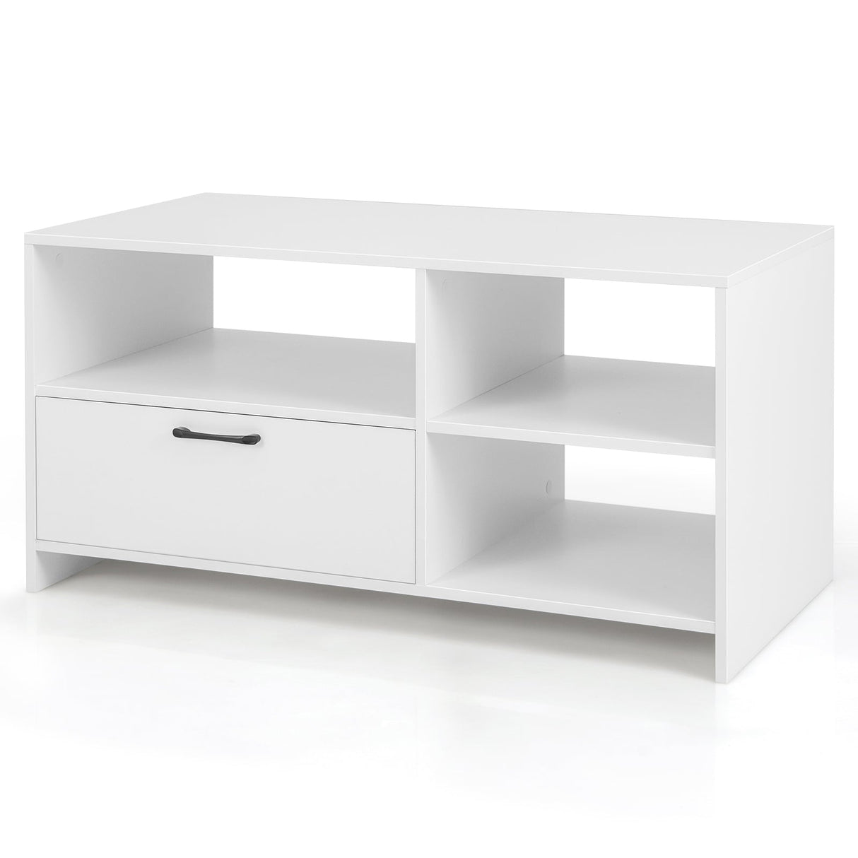 Mueble Moderno para TV con 3 Compartimentos Abiertos y 1 Cajón de Almacenamiento - Blanco