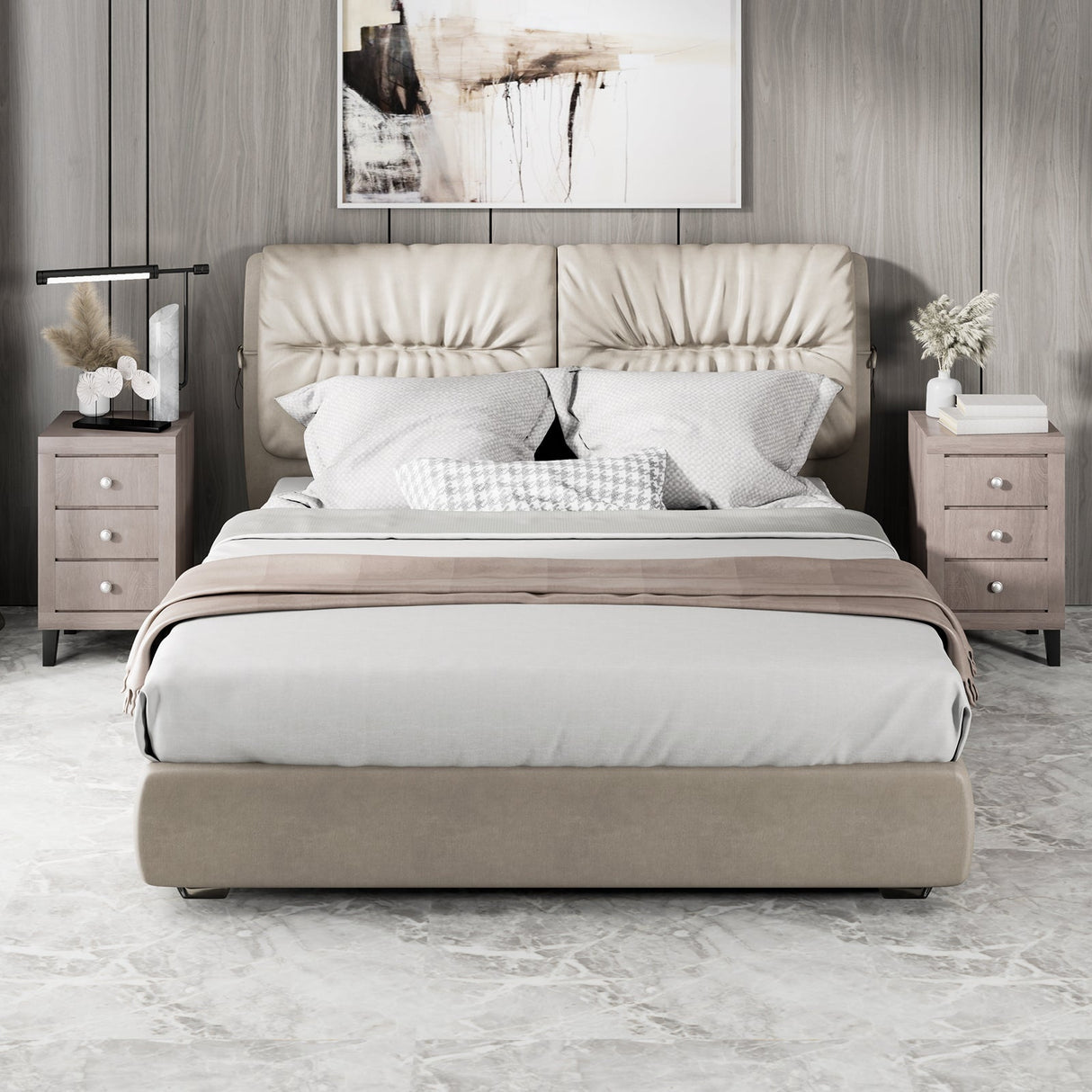 Mesita de Noche Moderna con 3 Cajones para Dormitorio o Sala de Estar