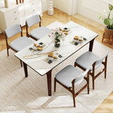 Sillas de comedor tapizadas modernas con patas de madera de caucho, juego de 4 unidades, color marrón