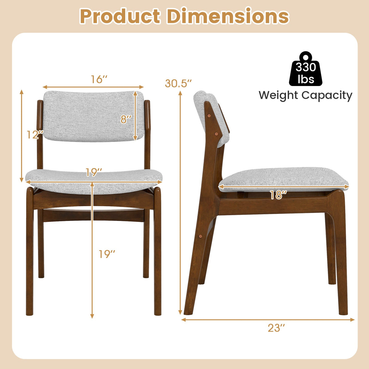 Sillas de comedor tapizadas modernas con patas de madera de caucho, juego de 4 unidades, color marrón