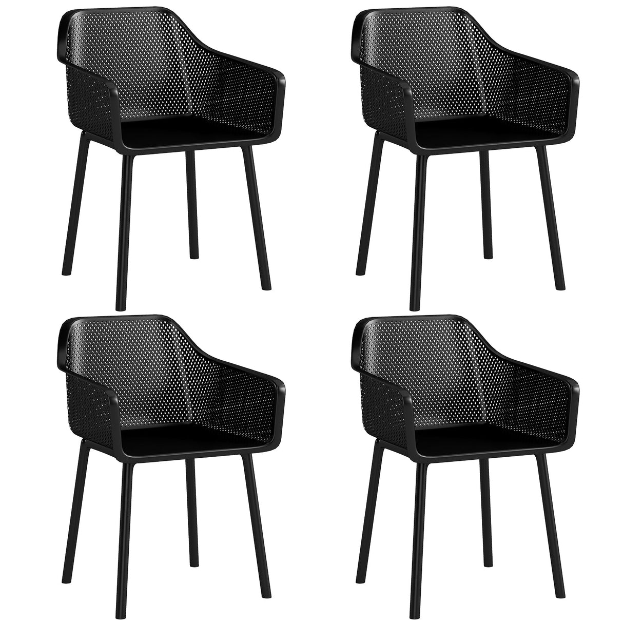 Sillas de comedor de plástico modernas, juego de 4 sillones de cocina con respaldo de malla transpirable - Negro