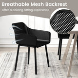 Sillas de comedor de plástico modernas, juego de 4 sillones de cocina con respaldo de malla transpirable - Negro