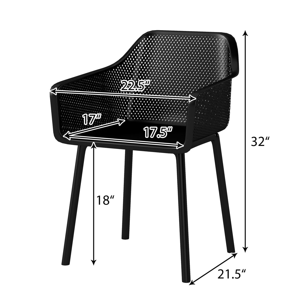 Sillas de comedor de plástico modernas, juego de 4 sillones de cocina con respaldo de malla transpirable - Negro
