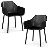 Juego de 2 sillas de comedor modernas de plástico con apoyabrazos para cocina y respaldo de malla transpirable - Negro