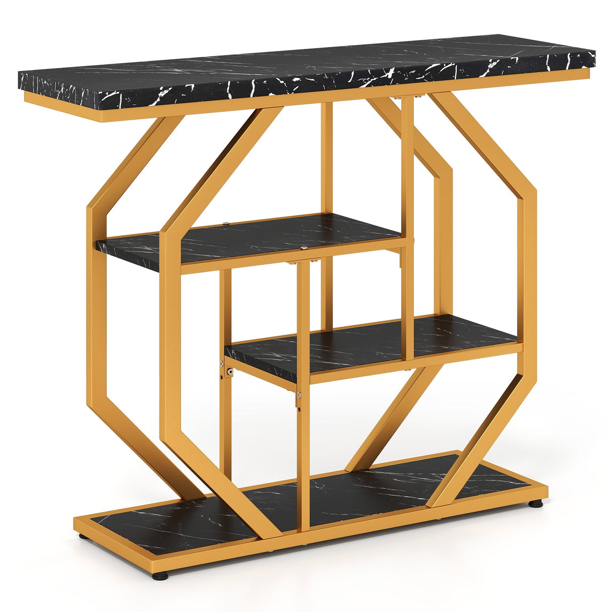 Mesa auxiliar de sofá moderna detrás del sofá, mesa consola de 4 niveles con superficie de mármol sintético - Negro