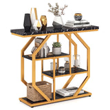 Mesa auxiliar de sofá moderna detrás del sofá, mesa consola de 4 niveles con superficie de mármol sintético - Negro