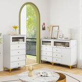 Cómoda con puerta de cristal estriado abatible para dormitorio o cocina-Gris
