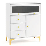 Cómoda con puerta de cristal estriado abatible para dormitorio o cocina-Gris