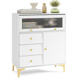 Cómoda con puerta de cristal estriado abatible para dormitorio o cocina-Gris