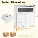 Cómoda con puerta de cristal estriado abatible para dormitorio o cocina-Gris