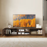 Modern TV Stand for up to 70" TVs Minimalist Entertainment Center with 2 Doors and Open Shelves-Rustic Brown