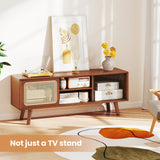 Modern TV Stand with Rattan Glass Sliding Doors