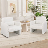 Sillón decorativo moderno tapizado en chenilla con almohada lumbar extraíble - Blanco
