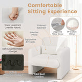 Sillón decorativo moderno tapizado en chenilla con almohada lumbar extraíble - Blanco
