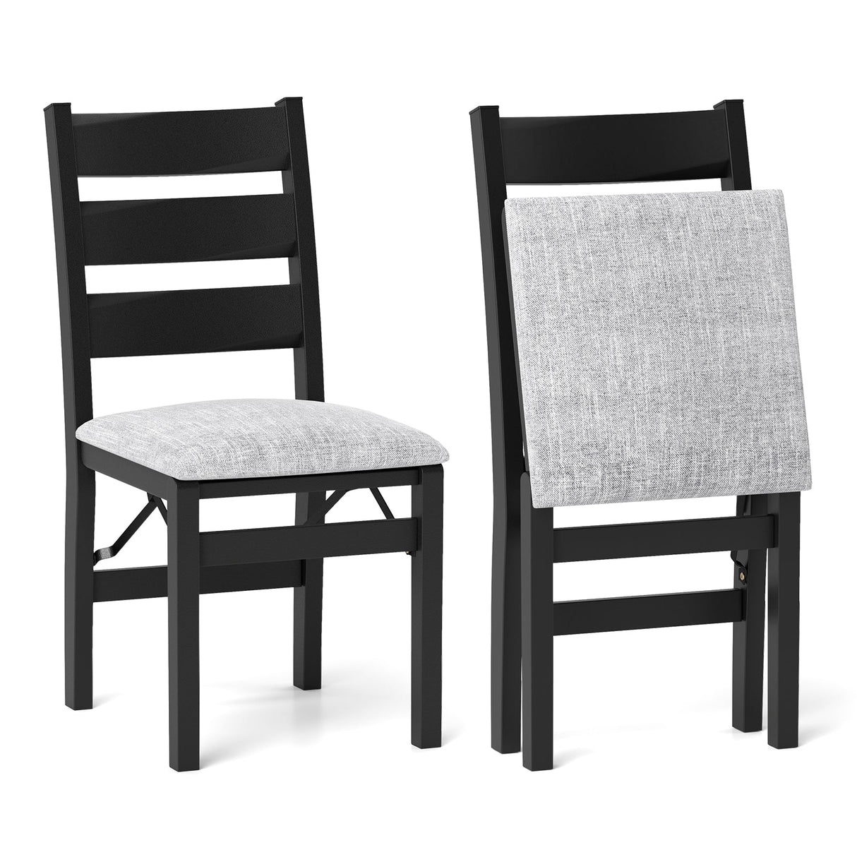 Set de 2 sillas plegables tapizadas modernas con respaldo cómodo - Negro