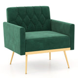 Sillón Moderno de Terciopelo con Respaldo Acolchado Botoné, Patas de Metal Doradas y Almohadillas Ajustables para los Pies