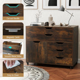 Cajonera móvil vertical moderna de 5 cajones con puerta y 5 ruedas