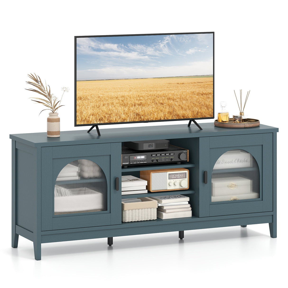 Mueble para TV Moderno Vintage con Estantes Ajustables y 2 Orificios para Cables para Televisores de hasta 65 Pulgadas