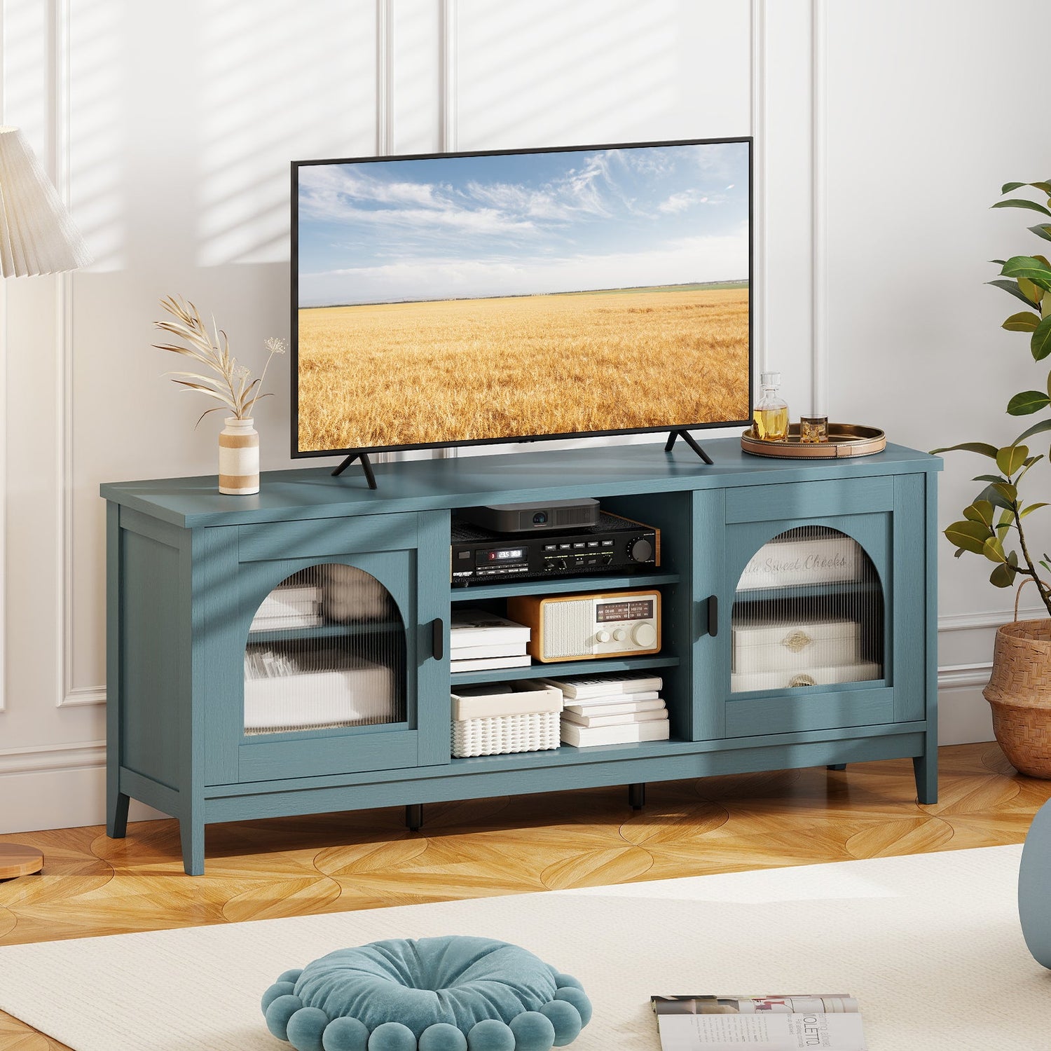 Mueble para TV Moderno Vintage con Estantes Ajustables y 2 Orificios para Cables para Televisores de hasta 65 Pulgadas