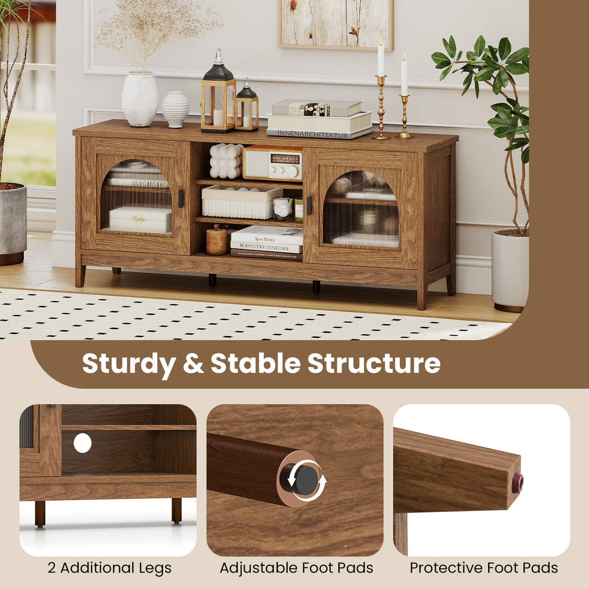 Mueble para TV Moderno Vintage con Estantes Ajustables y 2 Orificios para Cables para Televisores de hasta 65 Pulgadas