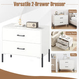 Modern Wooden 2-Drawer Nightstand with Metal Legs and Handles-White