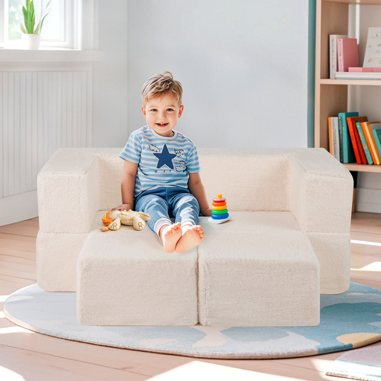 Sofá modular infantil, sofá cama, sillón de espuma convertible para niños - Beige