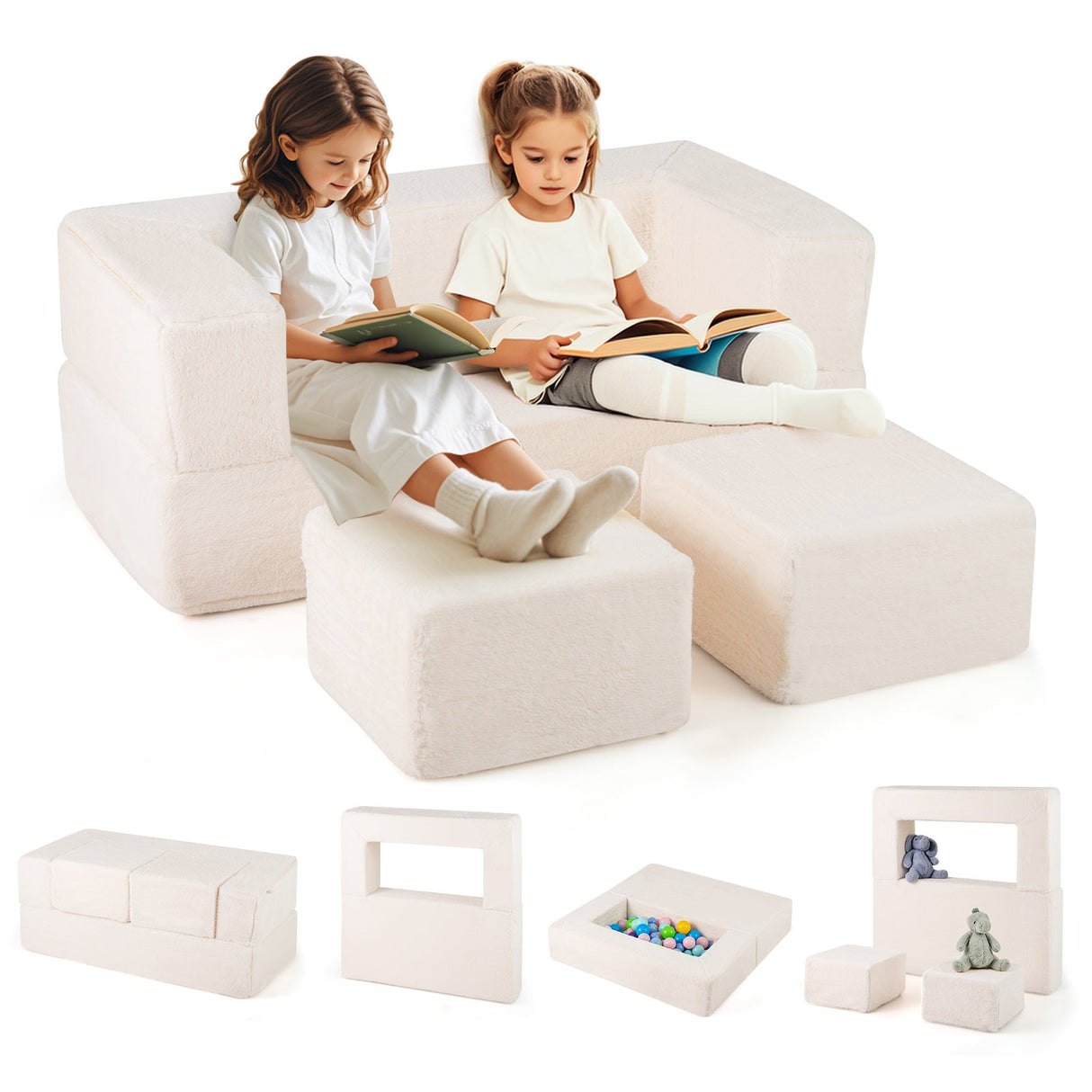Sofá modular infantil, sofá cama, sillón de espuma convertible para niños - Beige